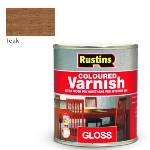 RUSTINS POLYURETHANE COLOURED VARNISH TEAK GLOSS 250ML