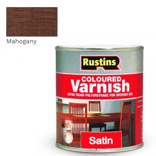 RUSTINS POLYURETHANE COLOURED VARNISH SATIN MAHOGANY 250ML 