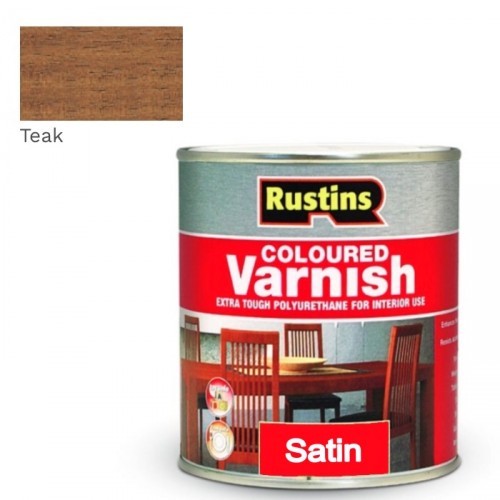 RUSTINS POLYURETHANE COLOURED VARNISH SATIN TEAK 250ML 