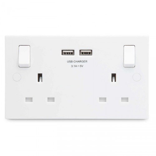 2G SQUARE EDGE 2 X USB SOCKET WHITE