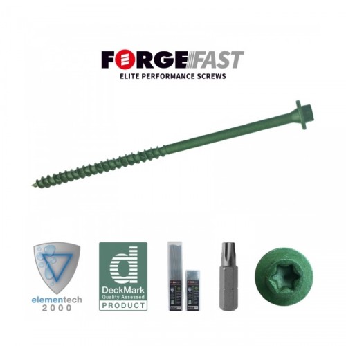 FORGEFAST LOW TORQUE TIMBER FIXING SCREWS 7.0X150 GREEN BOX OF 50