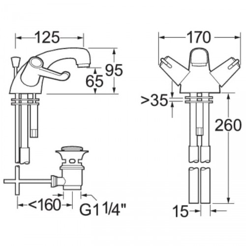 METHVEN/DEVA LEVER ACTION MONO BASIN MIXER WITH WASTE