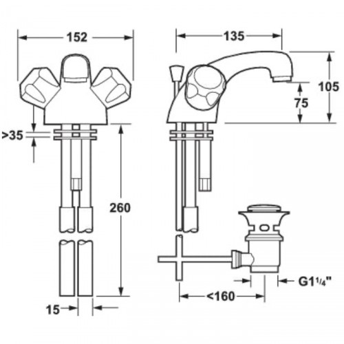 METHVEN/DEVA PROFILE STANDARD BATH TAPS