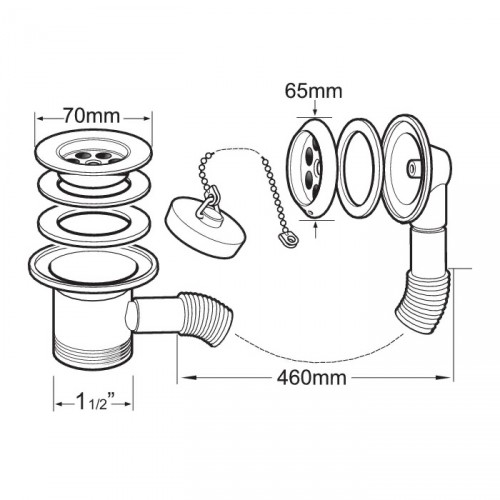 METHVEN/DEVA 1 1/2" BATH WASTE PLUG + CHAIN