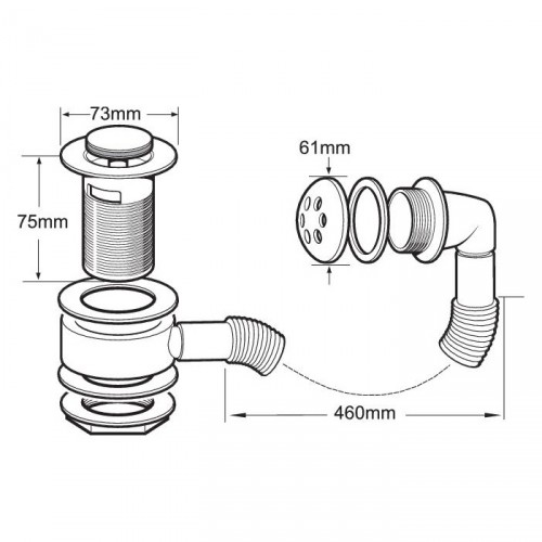 METHVEN/DEVA 1 1/2" PRESS TOP BATH WASTE