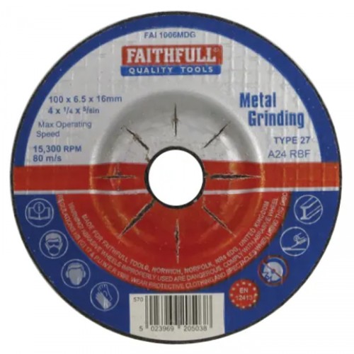 FAITHFULL DEPRESSED CENTRE METAL GRINDING  DISC 100MMX6.5MM 