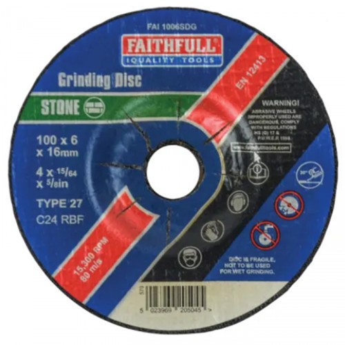 FAITHFULL DEPRESSED CENTRE STONE GRINDING DISC 100MMX6MM