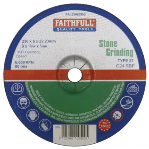 FAITHFULL DEPRESSED CENTRE STONE GRINDING DISC 230MMX6MM