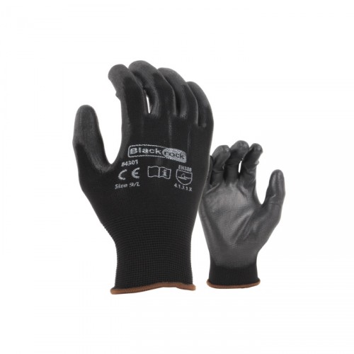 BLACKROCK LIGHTWEIGHT GRIPPER PU GLOVES SIZE 9 BLACK