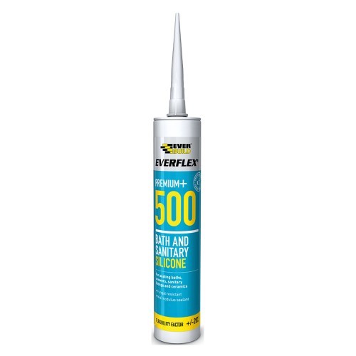 EVERBUILD EVERFLEX 500 BATH AND SANITARY SILICONE SEALANT WHITE 295ML