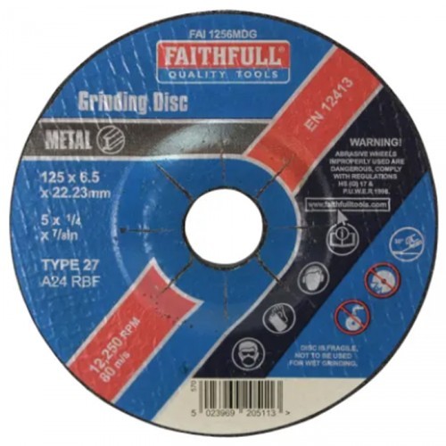 FAITHFULL DEPRESSED CENTRE METAL GRINDING DISC 125MMX6.5MM