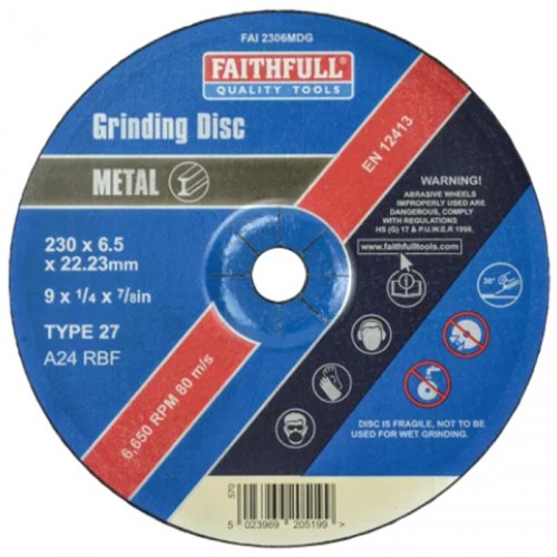 FAITHFULL DEPRESSED CENTRE METAL GRINDING  DISC 230MMX6.5MM